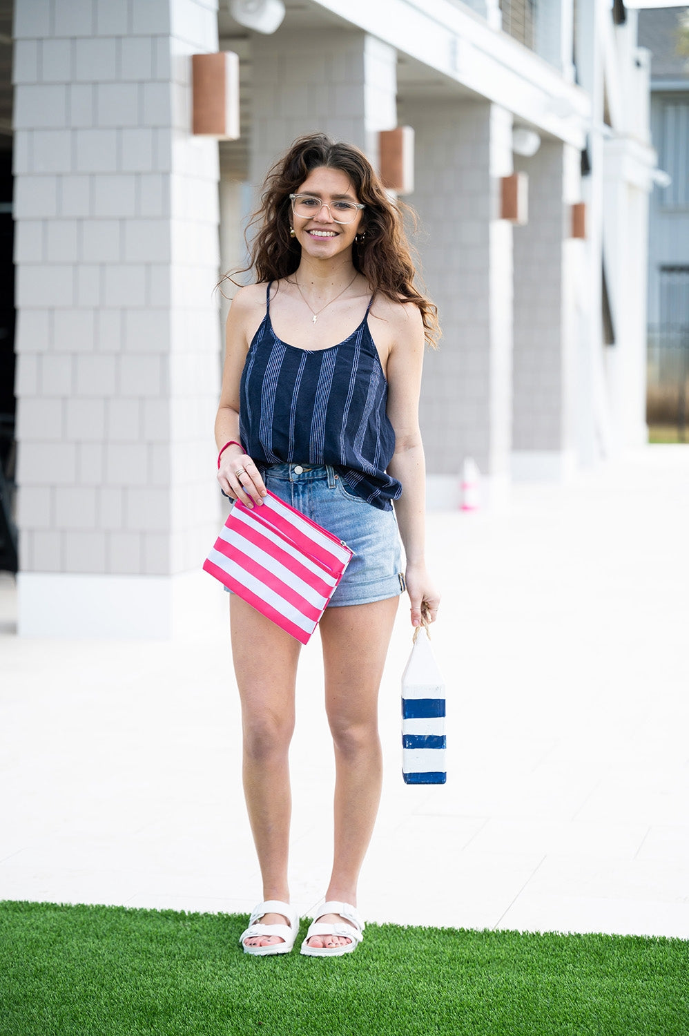 Hot Pink Stripe Zip Pouch Wristlet