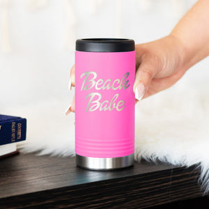 Beach Babe Pink Slim Can Beverage Holder